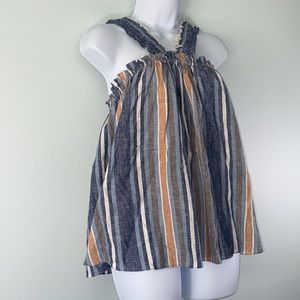 Current Air striped criss cross tank top blue tan